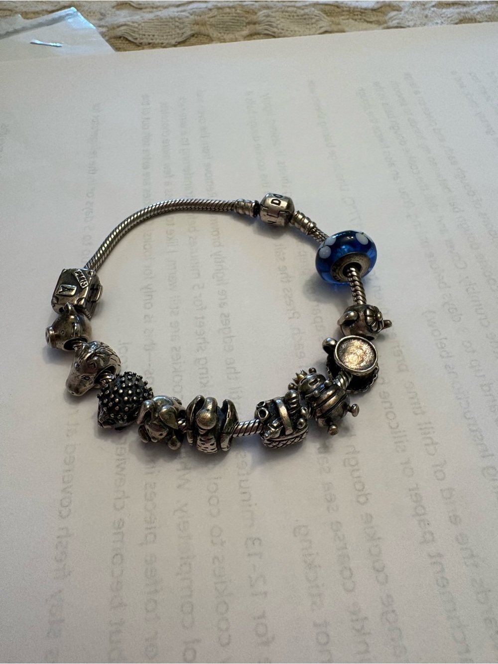 PANDORA 925 Sterling Silver Snake Chain Charm Bracelet With 11 Charms